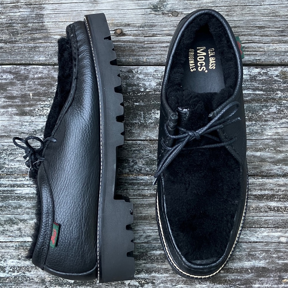 GH Bass Wallace Shearling Leather Moc Shoes Black NWT